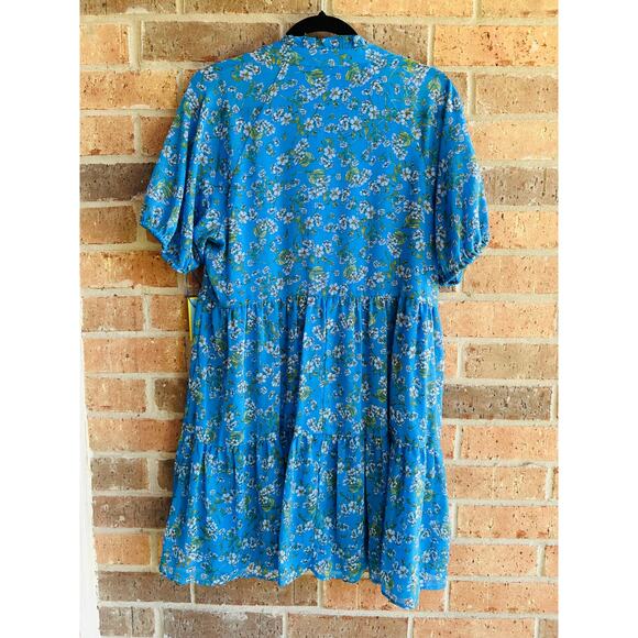 CeCe Women's Blue Floral Print Baby Doll Mini Dress Size M - Picture 3 of 8
